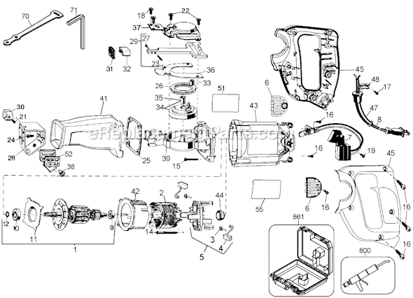 Page A Diagram and Parts List for TV900 Type 1 Black and Decker Reciprocating Saw